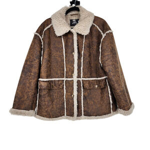 Urban Outfitters Brown Oversized Faux Suede Sherpa Lined Jacket Size XL